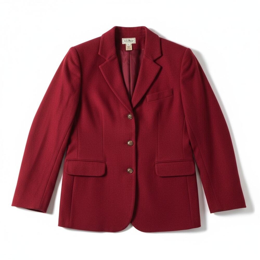 L.L. Bean Women's Size 10 Red Lined Wool Cashmere Blend Blazer - Picture 2 of 11